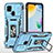 Silikon Hülle Handyhülle und Kunststoff Schutzhülle Hartschalen Tasche mit Magnetisch Fingerring Ständer MQ4 für Xiaomi Redmi 10C 4G Hellblau