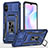 Silikon Hülle Handyhülle und Kunststoff Schutzhülle Hartschalen Tasche mit Magnetisch Fingerring Ständer MQ4 für Xiaomi Redmi 9AT Blau