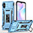 Silikon Hülle Handyhülle und Kunststoff Schutzhülle Hartschalen Tasche mit Magnetisch Fingerring Ständer MQ4 für Xiaomi Redmi 9AT Hellblau