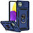 Silikon Hülle Handyhülle und Kunststoff Schutzhülle Hartschalen Tasche mit Magnetisch Fingerring Ständer MQ6 für Samsung Galaxy A22s 5G Blau