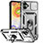 Silikon Hülle Handyhülle und Kunststoff Schutzhülle Hartschalen Tasche mit Magnetisch Fingerring Ständer MQ6 für Samsung Galaxy M04 Silber