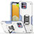 Silikon Hülle Handyhülle und Kunststoff Schutzhülle Hartschalen Tasche mit Magnetisch Fingerring Ständer QW1 für Samsung Galaxy A03 Weiß