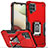 Silikon Hülle Handyhülle und Kunststoff Schutzhülle Hartschalen Tasche mit Magnetisch Fingerring Ständer QW1 für Samsung Galaxy F12 Rot