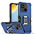Silikon Hülle Handyhülle und Kunststoff Schutzhülle Hartschalen Tasche mit Magnetisch Fingerring Ständer QW1 für Xiaomi Redmi 10 Power Blau