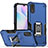 Silikon Hülle Handyhülle und Kunststoff Schutzhülle Hartschalen Tasche mit Magnetisch Fingerring Ständer QW1 für Xiaomi Redmi 9i Blau