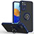 Silikon Hülle Handyhülle und Kunststoff Schutzhülle Hartschalen Tasche mit Magnetisch Fingerring Ständer QW2 für Xiaomi Redmi Note 11 Pro 4G Blau