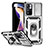 Silikon Hülle Handyhülle und Kunststoff Schutzhülle Hartschalen Tasche mit Magnetisch Fingerring Ständer QW3 für Xiaomi Poco X4 NFC Silber