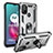 Silikon Hülle Handyhülle und Kunststoff Schutzhülle Hartschalen Tasche mit Magnetisch Fingerring Ständer S01 für Motorola Moto G30 Silber