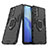 Silikon Hülle Handyhülle und Kunststoff Schutzhülle Hartschalen Tasche mit Magnetisch Fingerring Ständer S01 für Oppo Reno6 5G Schwarz