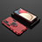 Silikon Hülle Handyhülle und Kunststoff Schutzhülle Hartschalen Tasche mit Magnetisch Fingerring Ständer S01 für Samsung Galaxy A02s Rot
