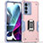 Silikon Hülle Handyhülle und Kunststoff Schutzhülle Hartschalen Tasche mit Magnetisch Fingerring Ständer S02 für Motorola Moto Edge S30 5G Rosa