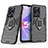 Silikon Hülle Handyhülle und Kunststoff Schutzhülle Hartschalen Tasche mit Magnetisch Fingerring Ständer S02 für Oppo A1x 5G Schwarz