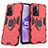 Silikon Hülle Handyhülle und Kunststoff Schutzhülle Hartschalen Tasche mit Magnetisch Fingerring Ständer S02 für Oppo A56S 5G Rot