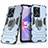 Silikon Hülle Handyhülle und Kunststoff Schutzhülle Hartschalen Tasche mit Magnetisch Fingerring Ständer S02 für Oppo A58 5G Blau