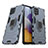 Silikon Hülle Handyhülle und Kunststoff Schutzhülle Hartschalen Tasche mit Magnetisch Fingerring Ständer S02 für Samsung Galaxy A22 4G Blau