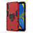 Silikon Hülle Handyhülle und Kunststoff Schutzhülle Hartschalen Tasche mit Magnetisch Fingerring Ständer S02 für Samsung Galaxy A7 (2018) A750 Rot
