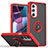 Silikon Hülle Handyhülle und Kunststoff Schutzhülle Hartschalen Tasche mit Magnetisch Fingerring Ständer S04 für Motorola Moto Edge X30 5G Rot