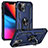 Silikon Hülle Handyhülle und Kunststoff Schutzhülle Hartschalen Tasche mit Magnetisch Fingerring Ständer S05 für Apple iPhone 13 Blau
