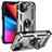 Silikon Hülle Handyhülle und Kunststoff Schutzhülle Hartschalen Tasche mit Magnetisch Fingerring Ständer S05 für Apple iPhone 13 Silber