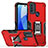 Silikon Hülle Handyhülle und Kunststoff Schutzhülle Hartschalen Tasche mit Magnetisch Fingerring Ständer S05 für Motorola Moto E20 Rot