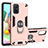 Silikon Hülle Handyhülle und Kunststoff Schutzhülle Hartschalen Tasche mit Magnetisch Fingerring Ständer S05 für Samsung Galaxy A71 5G Rosa