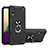 Silikon Hülle Handyhülle und Kunststoff Schutzhülle Hartschalen Tasche mit Magnetisch Fingerring Ständer T01 für Samsung Galaxy A02 Schwarz