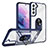 Silikon Hülle Handyhülle und Kunststoff Schutzhülle Hartschalen Tasche mit Magnetisch Fingerring Ständer T01 für Samsung Galaxy S21 5G