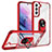 Silikon Hülle Handyhülle und Kunststoff Schutzhülle Hartschalen Tasche mit Magnetisch Fingerring Ständer T01 für Samsung Galaxy S21 5G Rot