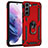 Silikon Hülle Handyhülle und Kunststoff Schutzhülle Hartschalen Tasche mit Magnetisch Fingerring Ständer T02 für Samsung Galaxy S21 FE 5G Rot