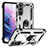Silikon Hülle Handyhülle und Kunststoff Schutzhülle Hartschalen Tasche mit Magnetisch Fingerring Ständer T03 für Samsung Galaxy S21 5G Silber