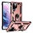 Silikon Hülle Handyhülle und Kunststoff Schutzhülle Hartschalen Tasche mit Magnetisch Fingerring Ständer T03 für Samsung Galaxy S23 Ultra 5G Rosegold