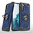 Silikon Hülle Handyhülle und Kunststoff Schutzhülle Hartschalen Tasche mit Magnetisch Fingerring Ständer T04 für Samsung Galaxy S21 5G Blau