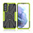 Silikon Hülle Handyhülle und Kunststoff Schutzhülle Hartschalen Tasche mit Magnetisch Fingerring Ständer T09 für Samsung Galaxy S21 FE 5G Grün