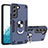 Silikon Hülle Handyhülle und Kunststoff Schutzhülle Hartschalen Tasche mit Magnetisch Fingerring Ständer Y01B für Samsung Galaxy S21 Plus 5G Blau