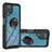 Silikon Hülle Handyhülle und Kunststoff Schutzhülle Hartschalen Tasche mit Magnetisch Fingerring Ständer YB1 für Samsung Galaxy A12 Schwarz