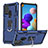 Silikon Hülle Handyhülle und Kunststoff Schutzhülle Hartschalen Tasche mit Magnetisch Fingerring Ständer YF1 für Samsung Galaxy A21s Blau