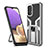 Silikon Hülle Handyhülle und Kunststoff Schutzhülle Hartschalen Tasche mit Magnetisch Fingerring Ständer ZL1 für Samsung Galaxy A32 4G Silber