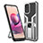 Silikon Hülle Handyhülle und Kunststoff Schutzhülle Hartschalen Tasche mit Magnetisch Fingerring Ständer ZL1 für Xiaomi Poco M5S Silber