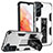 Silikon Hülle Handyhülle und Kunststoff Schutzhülle Hartschalen Tasche mit Magnetisch Ständer A04 für Samsung Galaxy S21 FE 5G Weiß