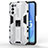 Silikon Hülle Handyhülle und Kunststoff Schutzhülle Hartschalen Tasche mit Magnetisch Ständer für Oppo A55 5G Weiß