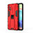 Silikon Hülle Handyhülle und Kunststoff Schutzhülle Hartschalen Tasche mit Magnetisch Ständer KC1 für Samsung Galaxy A71 4G A715 Rot