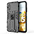 Silikon Hülle Handyhülle und Kunststoff Schutzhülle Hartschalen Tasche mit Magnetisch Ständer KC2 für Xiaomi Poco M5 4G Schwarz