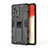 Silikon Hülle Handyhülle und Kunststoff Schutzhülle Hartschalen Tasche mit Magnetisch Ständer KC3 für Vivo X70 Pro+ Plus 5G Schwarz