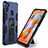 Silikon Hülle Handyhülle und Kunststoff Schutzhülle Hartschalen Tasche mit Magnetisch Ständer MQ1 für Samsung Galaxy A11 Blau