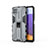 Silikon Hülle Handyhülle und Kunststoff Schutzhülle Hartschalen Tasche mit Magnetisch Ständer T03 für Samsung Galaxy A22s 5G Grau