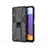 Silikon Hülle Handyhülle und Kunststoff Schutzhülle Hartschalen Tasche mit Magnetisch Ständer T03 für Samsung Galaxy A22s 5G Schwarz