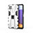 Silikon Hülle Handyhülle und Kunststoff Schutzhülle Hartschalen Tasche mit Magnetisch Ständer T03 für Samsung Galaxy A22s 5G Weiß