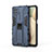 Silikon Hülle Handyhülle und Kunststoff Schutzhülle Hartschalen Tasche mit Magnetisch Ständer T04 für Samsung Galaxy F12 Blau