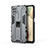 Silikon Hülle Handyhülle und Kunststoff Schutzhülle Hartschalen Tasche mit Magnetisch Ständer T04 für Samsung Galaxy F12 Grau