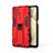 Silikon Hülle Handyhülle und Kunststoff Schutzhülle Hartschalen Tasche mit Magnetisch Ständer T04 für Samsung Galaxy F12 Rot